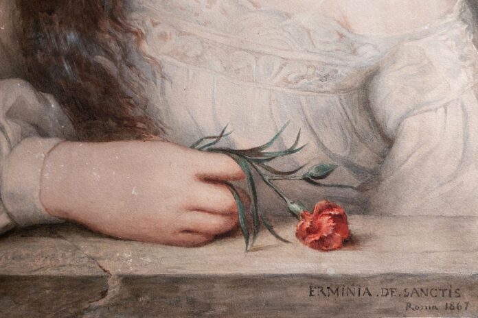 Roma pittrice - Museo di Roma Palazzo Braschi - Erminia De Sanctis, Ritratto di Medora (dettaglio), 1867