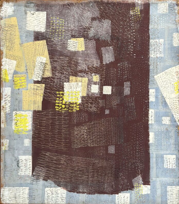 Tancredi Parmeggiani Senza titolo (architettura spaziale), 1953-54, olio su masonite, cm 124 x141