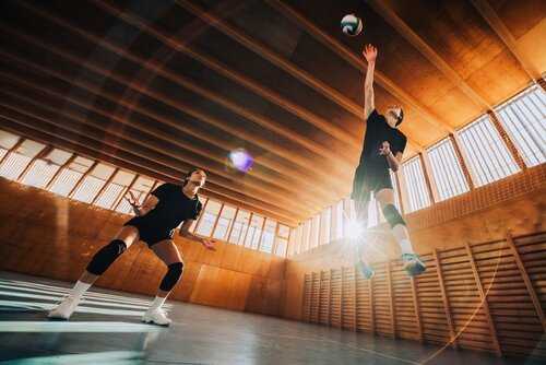 Bottom,View,Of,A,Teenage,Female,Professional,Volleyball,Players,In
