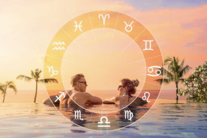 Conceptual photo of happy couple with perfect match and love com