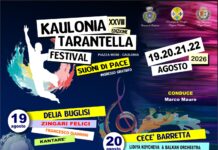 Dal 19 al 22 agosto a Caulonia (Reggio Calabria) si terrà la 28ª edizione del KAULONIA TARANTELLA FESTIVAL